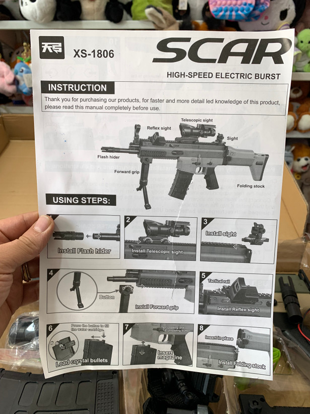 اسلحه (تفنگ ) تیرژله ای شارژی دو حالته SCAR XS-1806 با قنداق تاشو